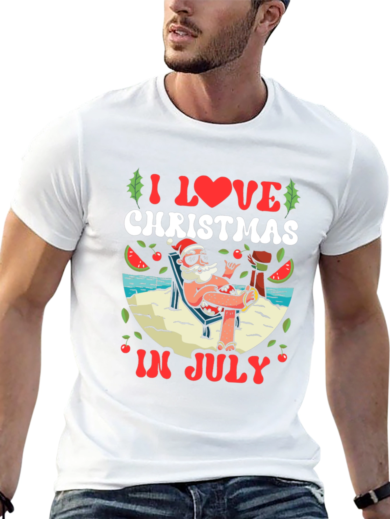 Camiseta Negra Navideña en Julio para Hombre