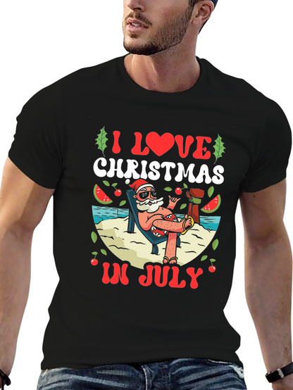 Camiseta Negra Navideña en Julio para Hombre