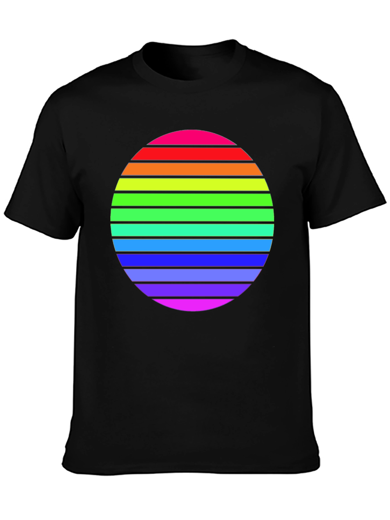Camiseta Negra con Diseño de Círculo Arcoíris