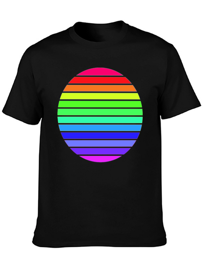 Camiseta Negra con Diseño de Círculo Arcoíris