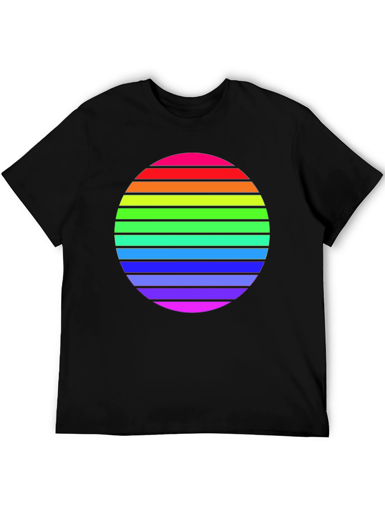 Camiseta Negra con Diseño de Círculo Arcoíris