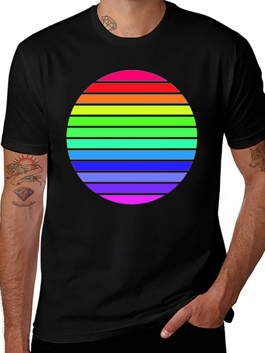 Camiseta Negra con Diseño de Círculo Arcoíris