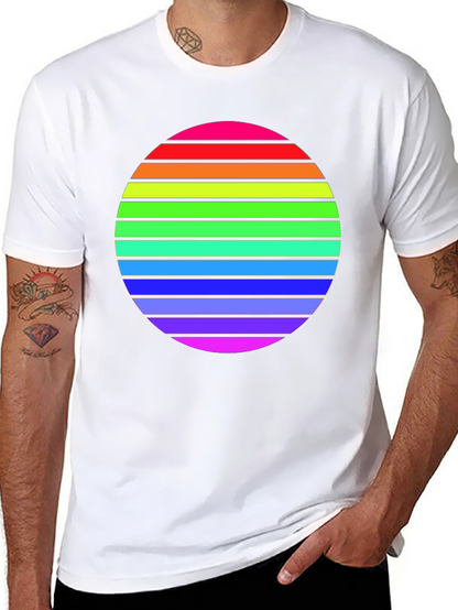 Camiseta Negra con Diseño de Círculo Arcoíris