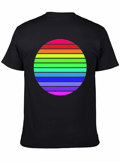 Camiseta Negra con Diseño de Círculo Arcoíris