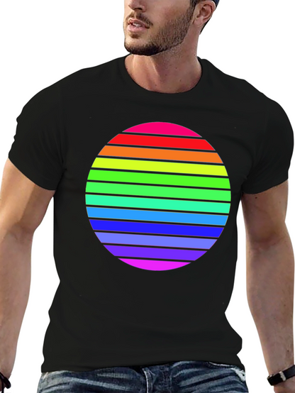 Camiseta Negra con Diseño de Círculo Arcoíris