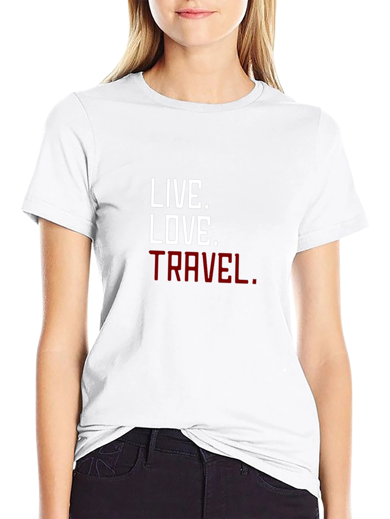 Camiseta Negra con Lema Inspirador: Vive Ama Viaja