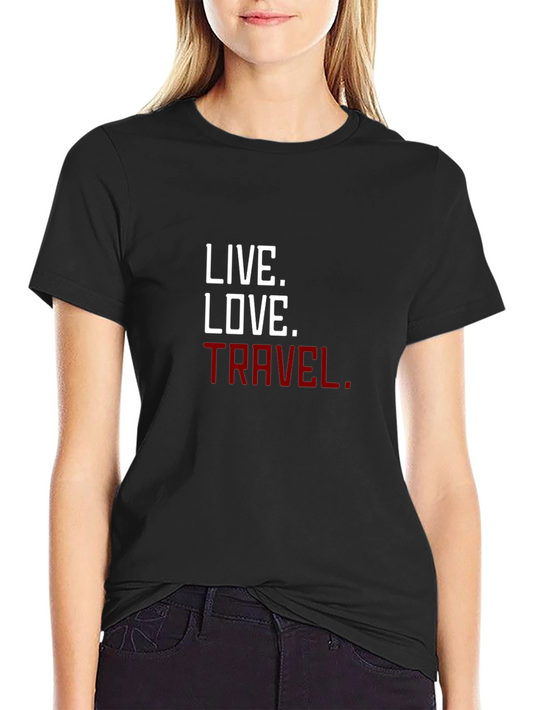 Camiseta Negra con Lema Inspirador: Vive Ama Viaja
