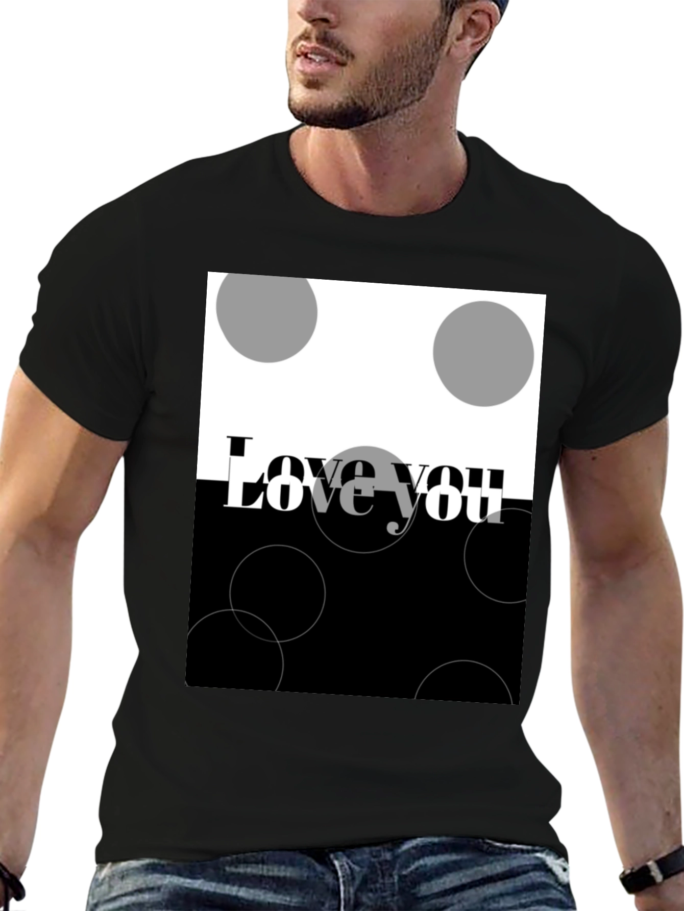 Camiseta Negra Love You Diseño Abstracto