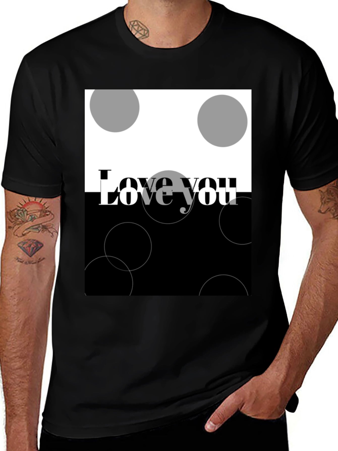 Camiseta Negra Love You Diseño Abstracto