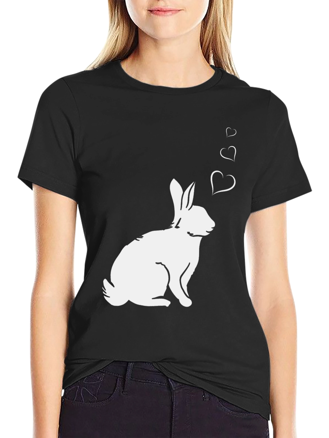 Camiseta Negra Conejo Enamorado