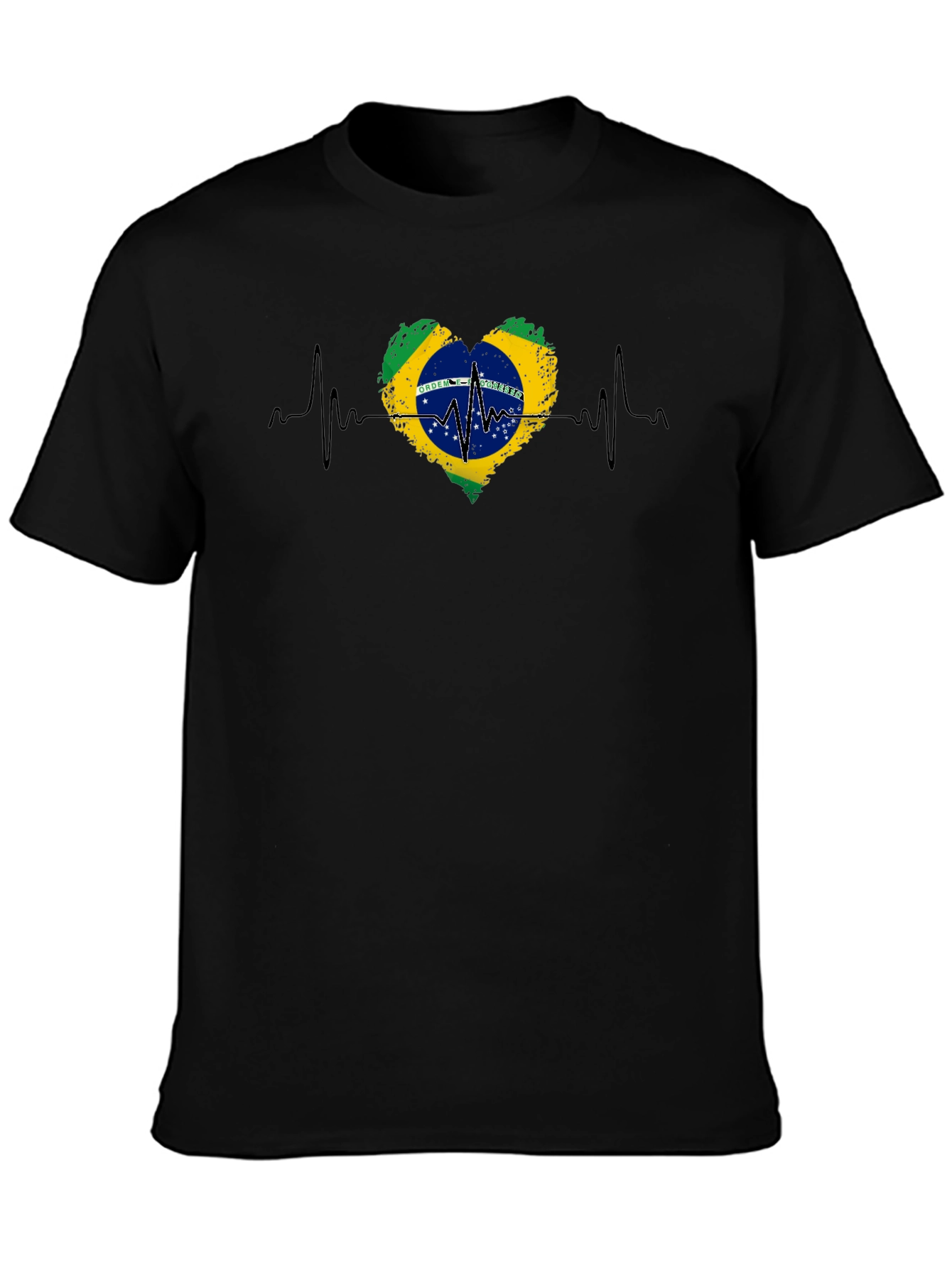 Camiseta Negra Brasil Corazón Latido