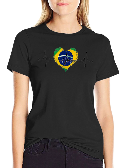 Camiseta Negra Brasil Corazón Latido