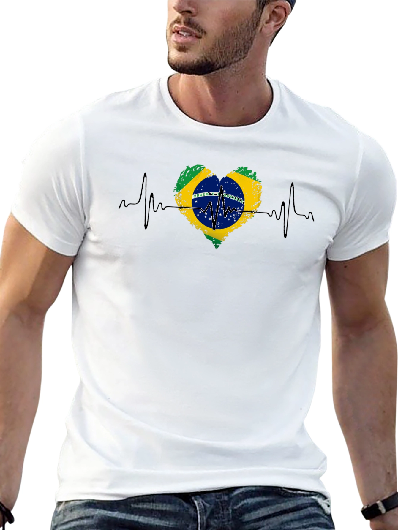 Camiseta Negra Brasil Corazón Latido