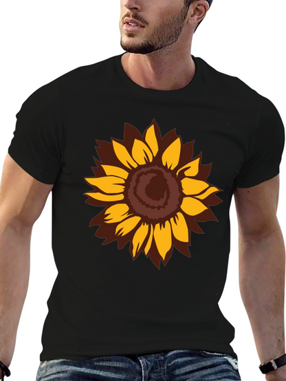 Camiseta Negra con Girasol Estilizado