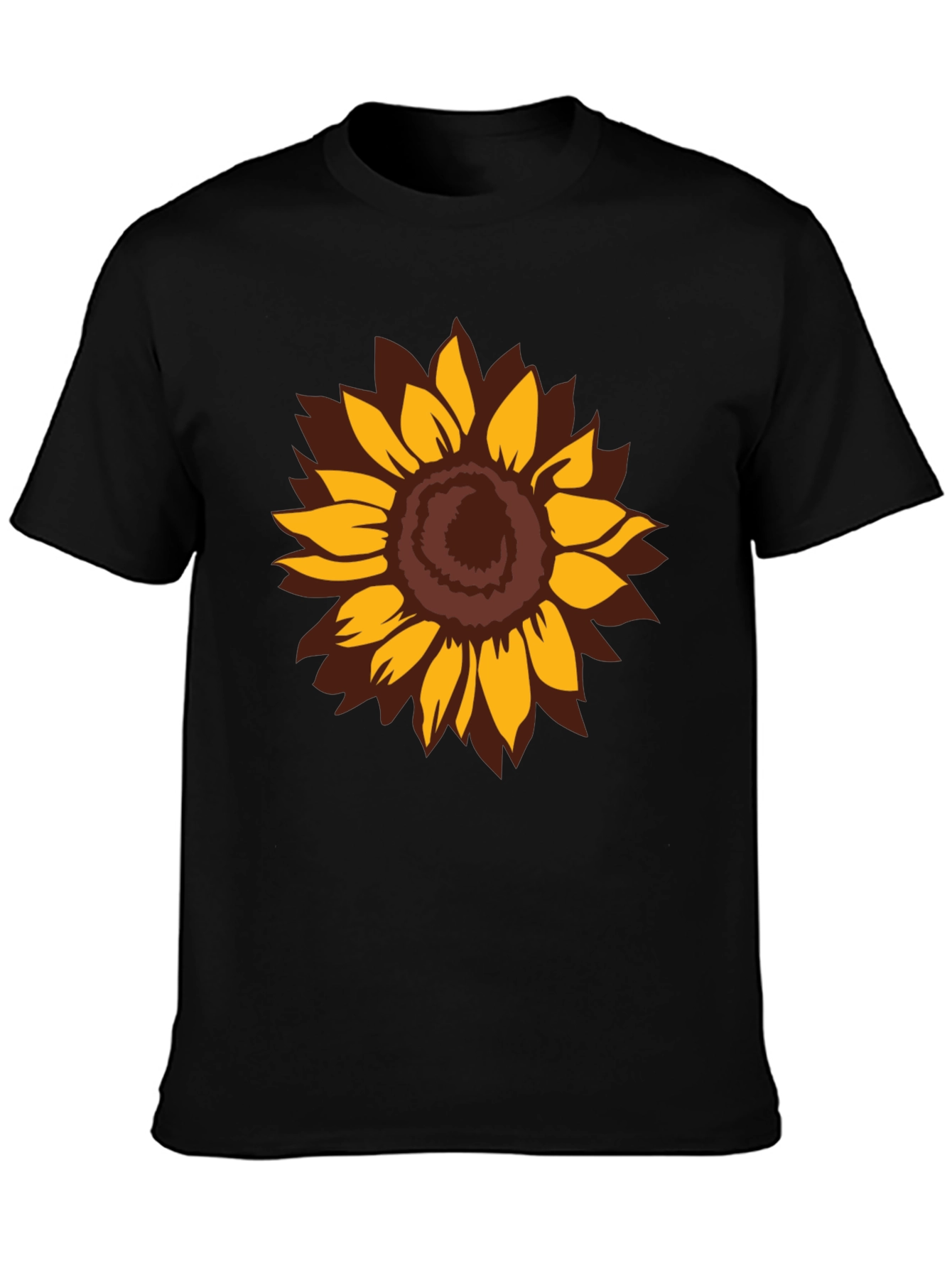 Camiseta Negra con Girasol Estilizado