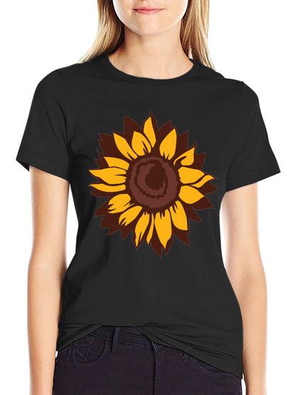 Camiseta Negra con Girasol Estilizado