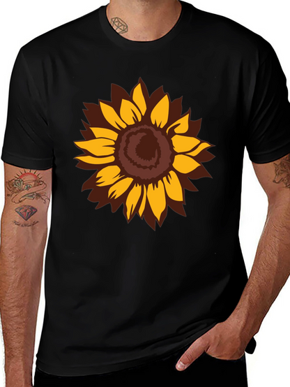 Camiseta Negra con Girasol Estilizado