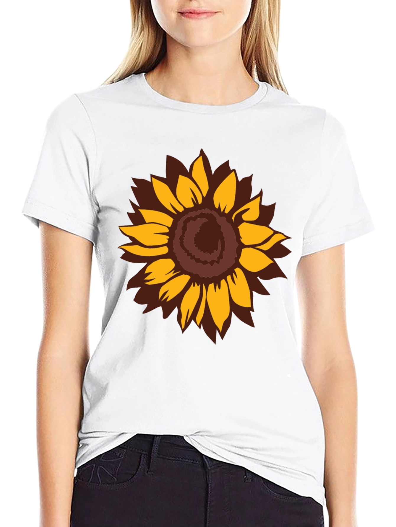Camiseta Negra con Girasol Estilizado
