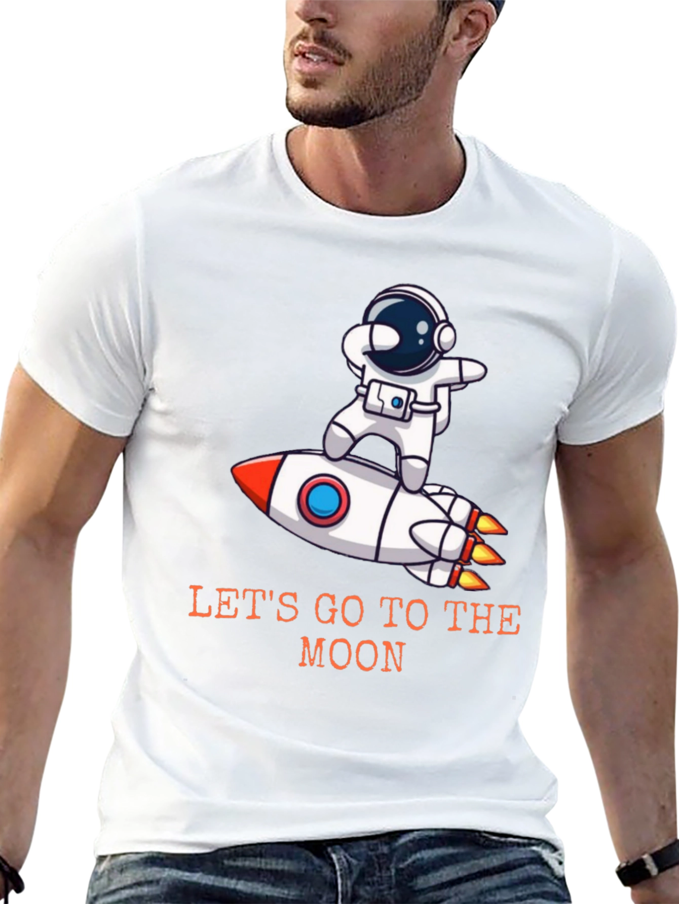 Camiseta Negra Astronauta Cohete - ¡Vamos a la Luna!