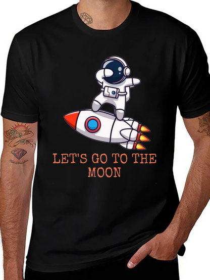Camiseta Negra Astronauta Cohete - ¡Vamos a la Luna!