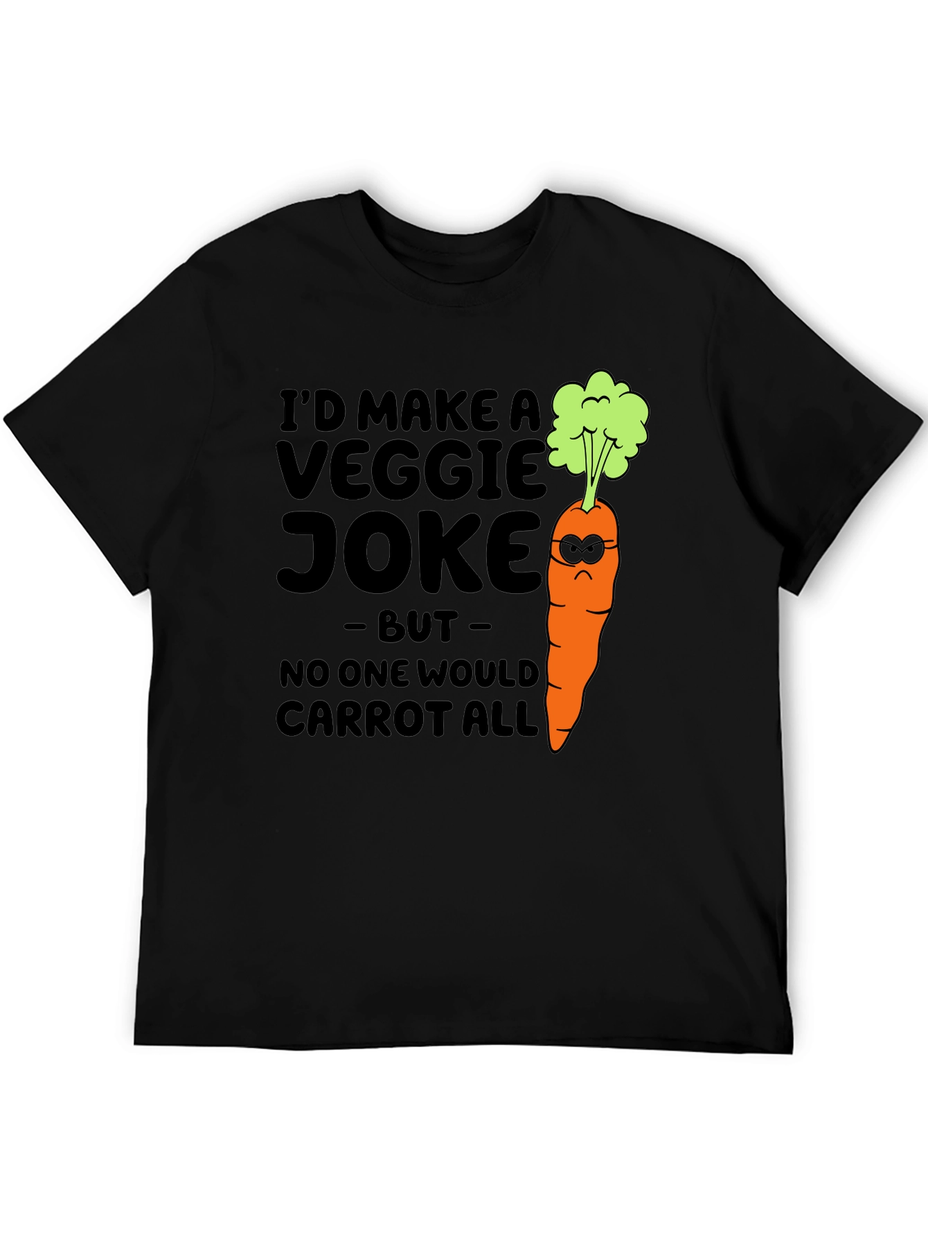 Camiseta Negra con Diseño de Zanahoria Graciosamente Vegetariana
