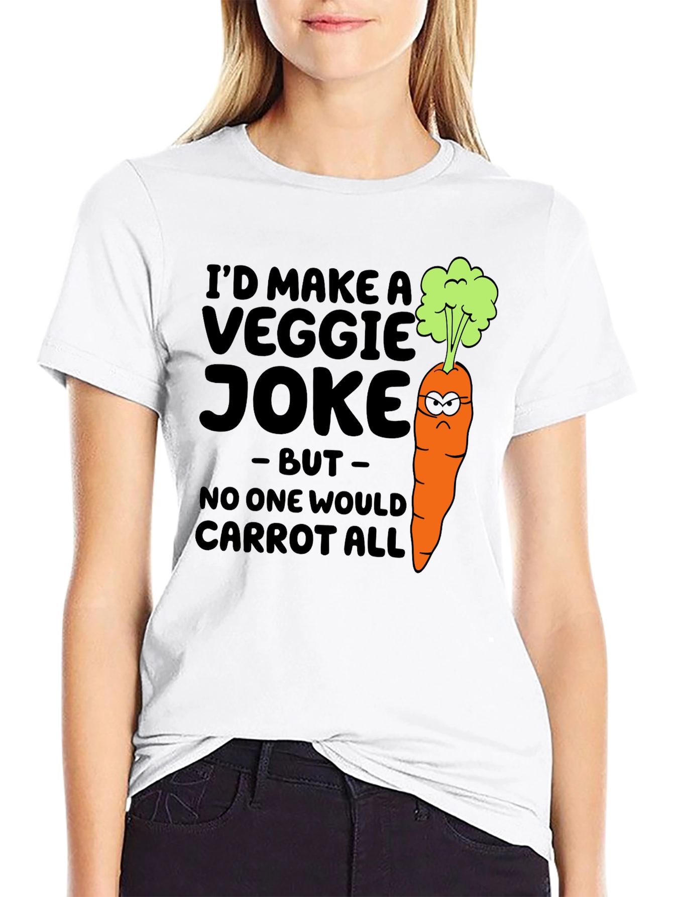 Camiseta Negra con Diseño de Zanahoria Graciosamente Vegetariana