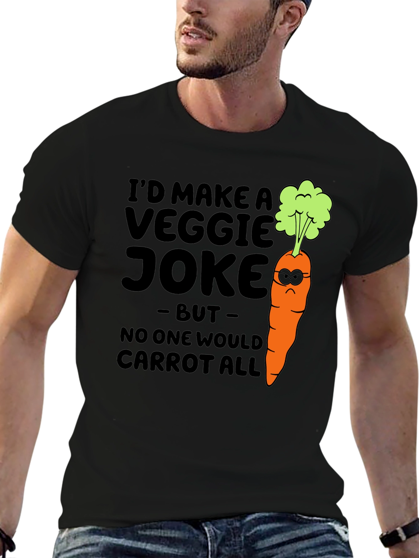 Camiseta Negra con Diseño de Zanahoria Graciosamente Vegetariana