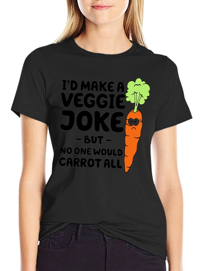 Camiseta Negra con Diseño de Zanahoria Graciosamente Vegetariana