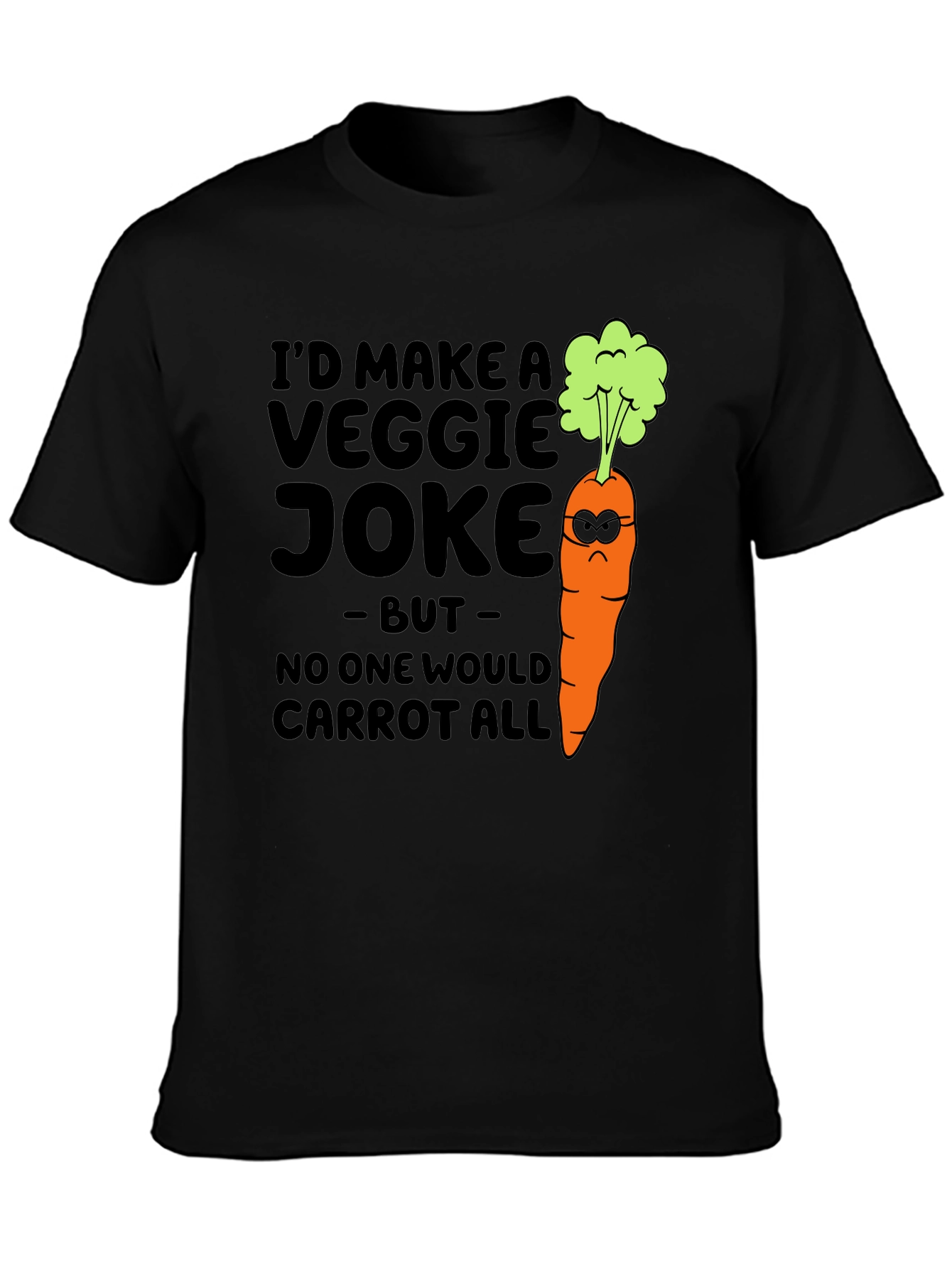 Camiseta Negra con Diseño de Zanahoria Graciosamente Vegetariana