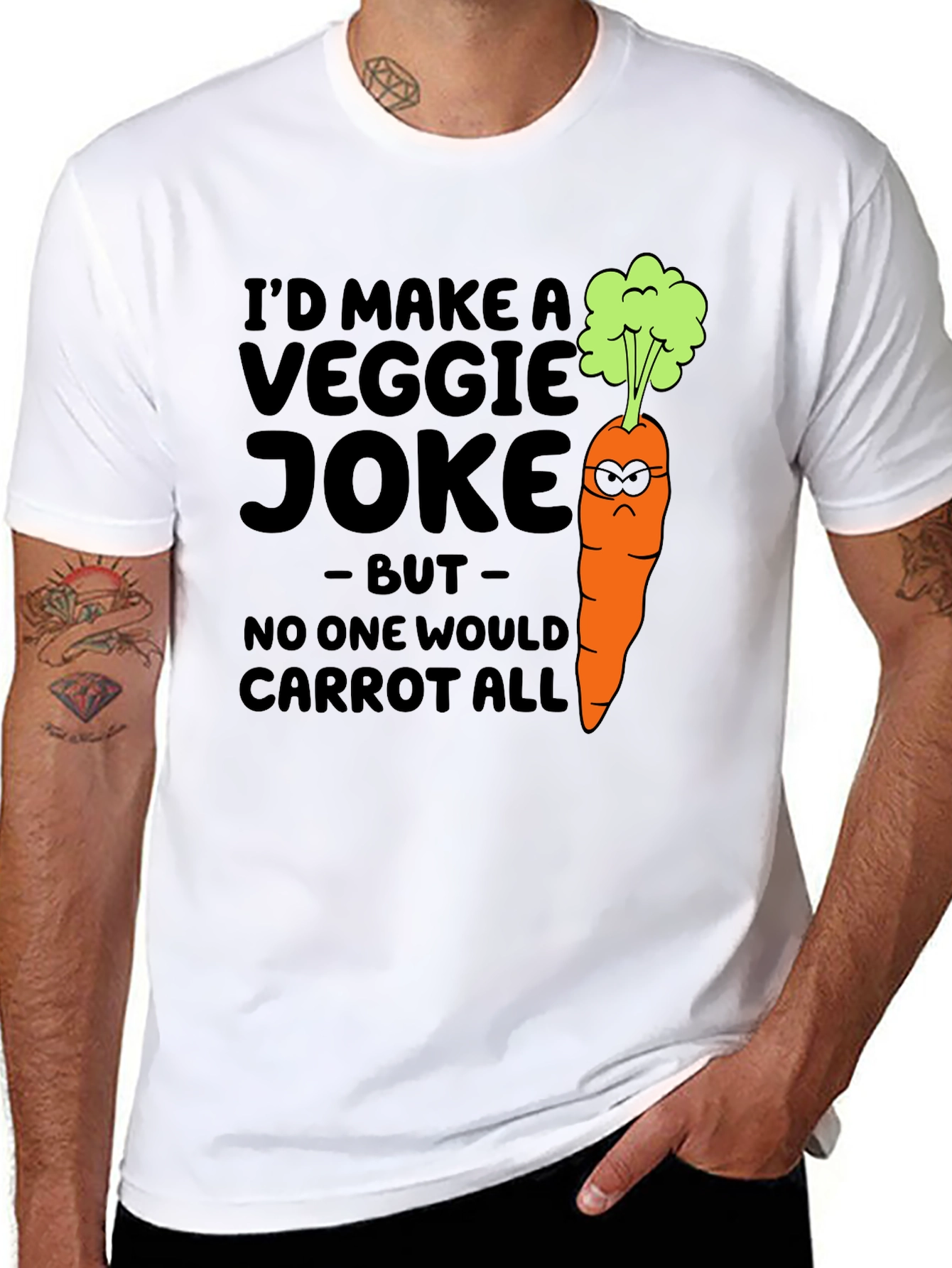 Camiseta Negra con Diseño de Zanahoria Graciosamente Vegetariana