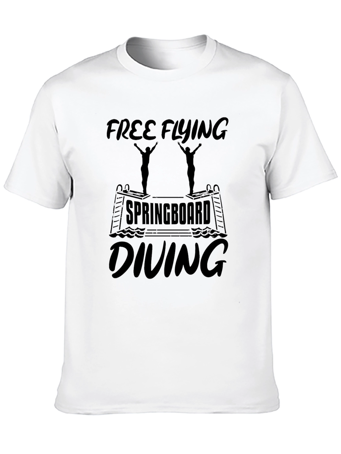 Camiseta Negra Estampada: Free Flying Springboard Diving