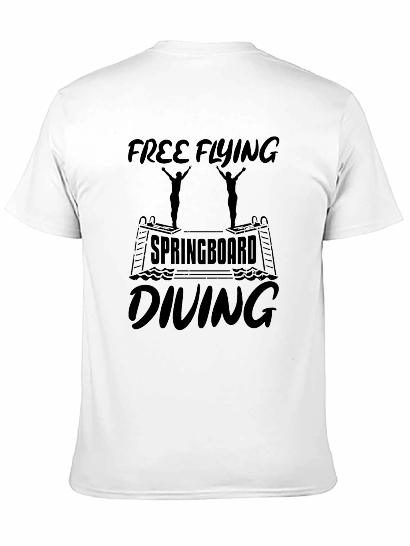 Camiseta Negra Estampada: Free Flying Springboard Diving