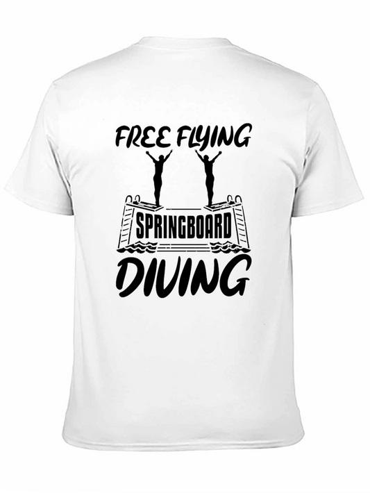 Camiseta Negra Estampada: Free Flying Springboard Diving