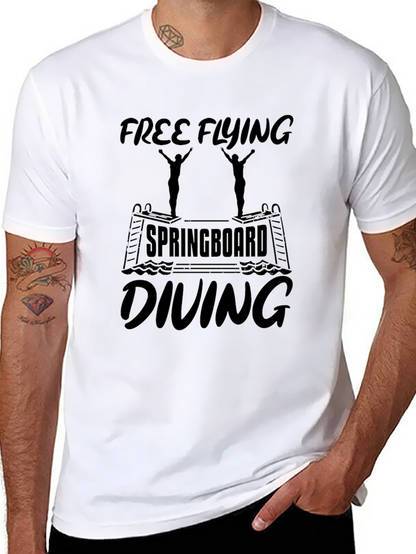 Camiseta Negra Estampada: Free Flying Springboard Diving