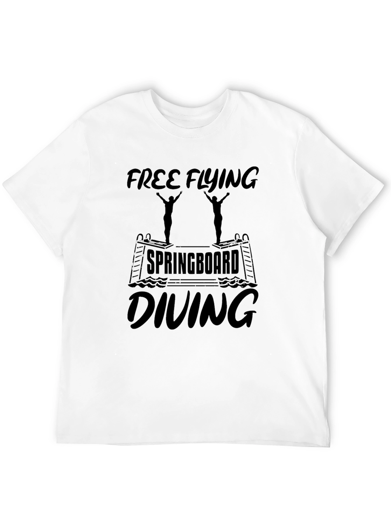 Camiseta Negra Estampada: Free Flying Springboard Diving