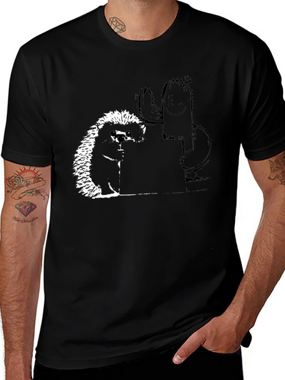 Camiseta Negra con Diseño de Erizo y Cactus