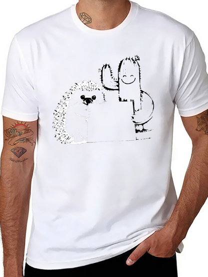 Camiseta Negra con Diseño de Erizo y Cactus