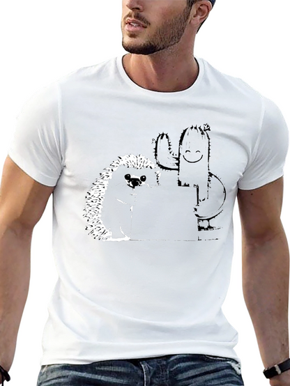 Camiseta Negra con Diseño de Erizo y Cactus