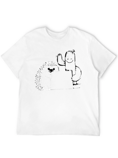 Camiseta Negra con Diseño de Erizo y Cactus