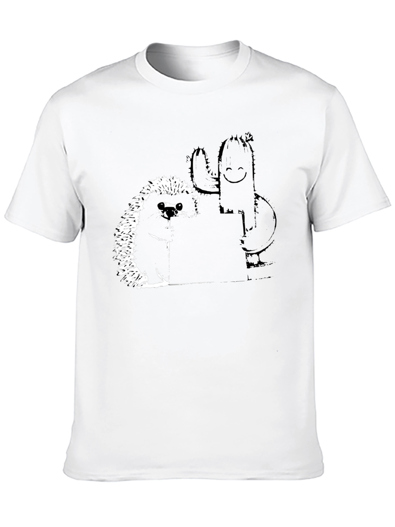 Camiseta Negra con Diseño de Erizo y Cactus