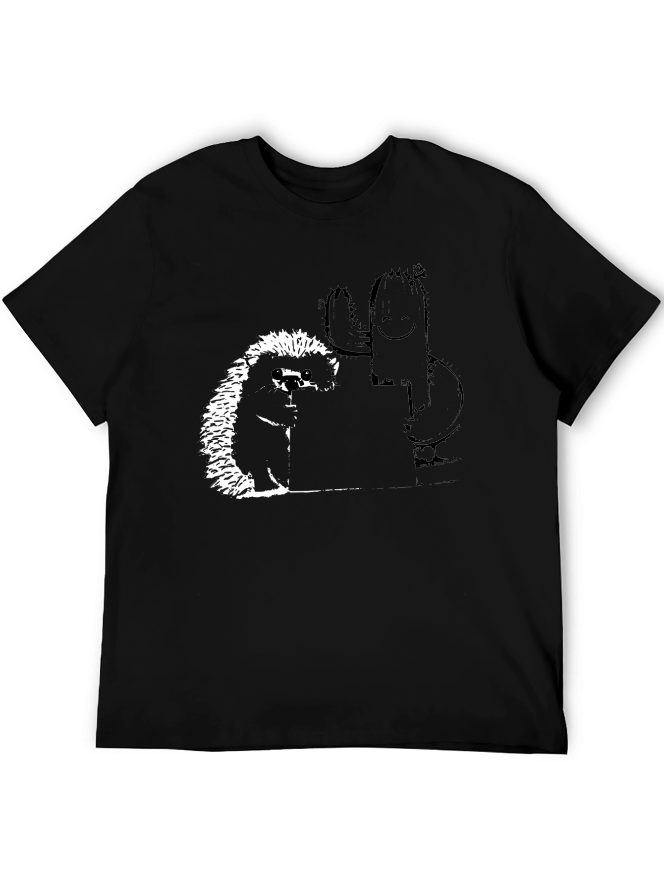 Camiseta Negra con Diseño de Erizo y Cactus