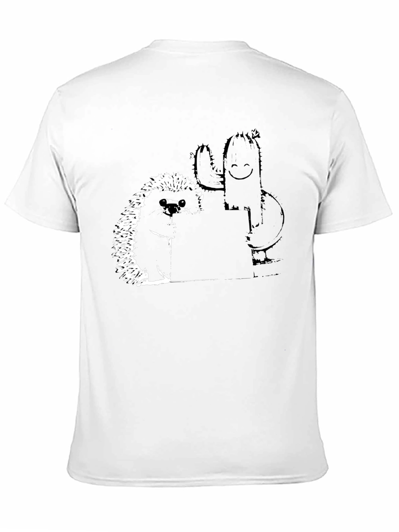 Camiseta Negra con Diseño de Erizo y Cactus
