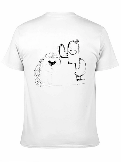 Camiseta Negra con Diseño de Erizo y Cactus
