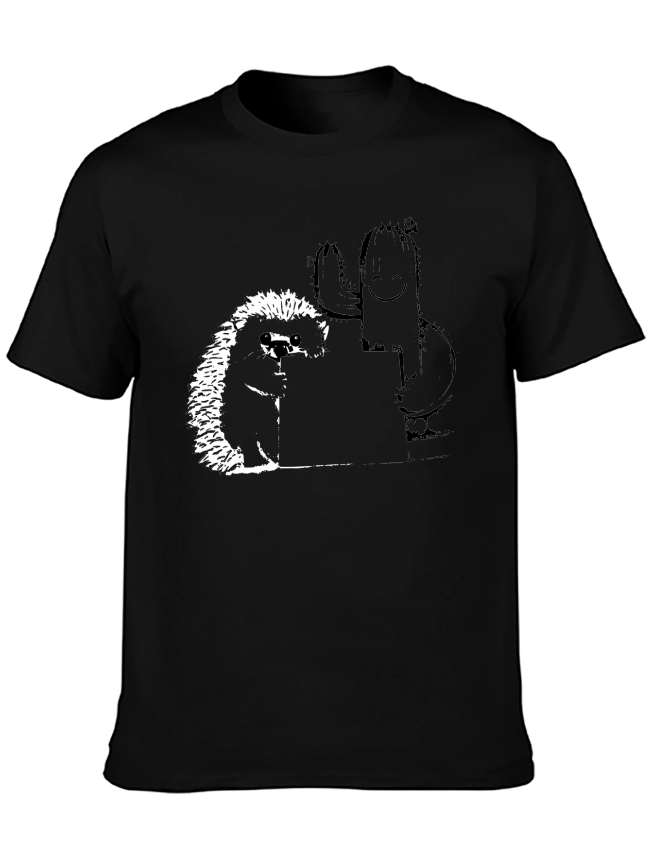 Camiseta Negra con Diseño de Erizo y Cactus