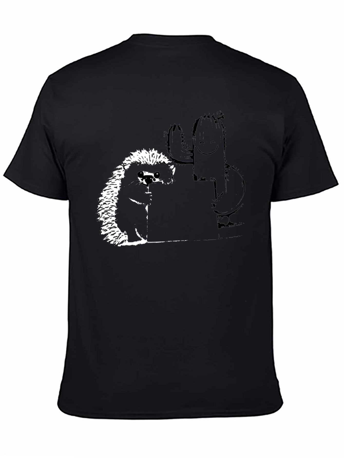 Camiseta Negra con Diseño de Erizo y Cactus