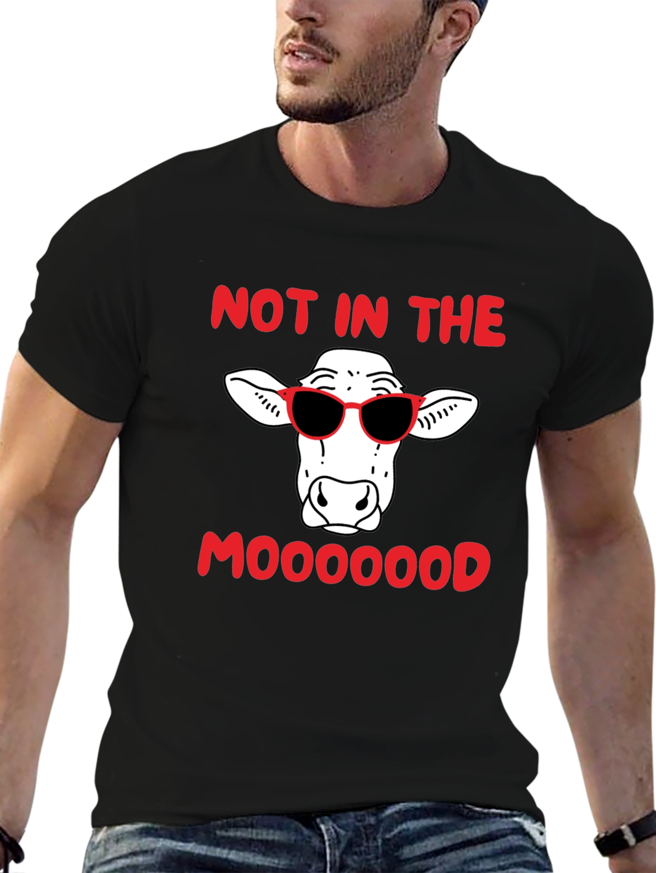 Camiseta Negra Humor Vaca Sunglasses