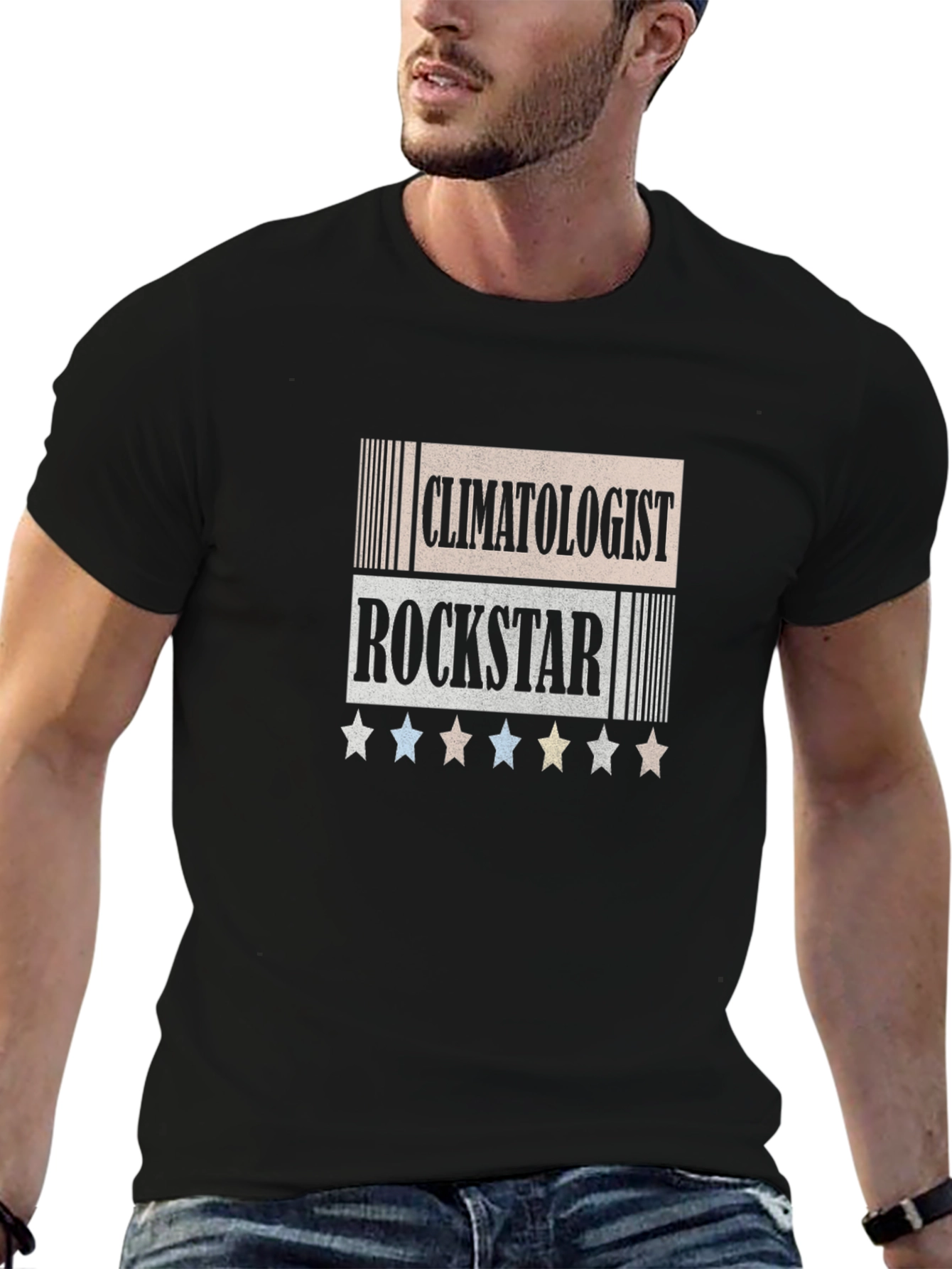 Camiseta Negra Climatologist Rockstar con Estrellas