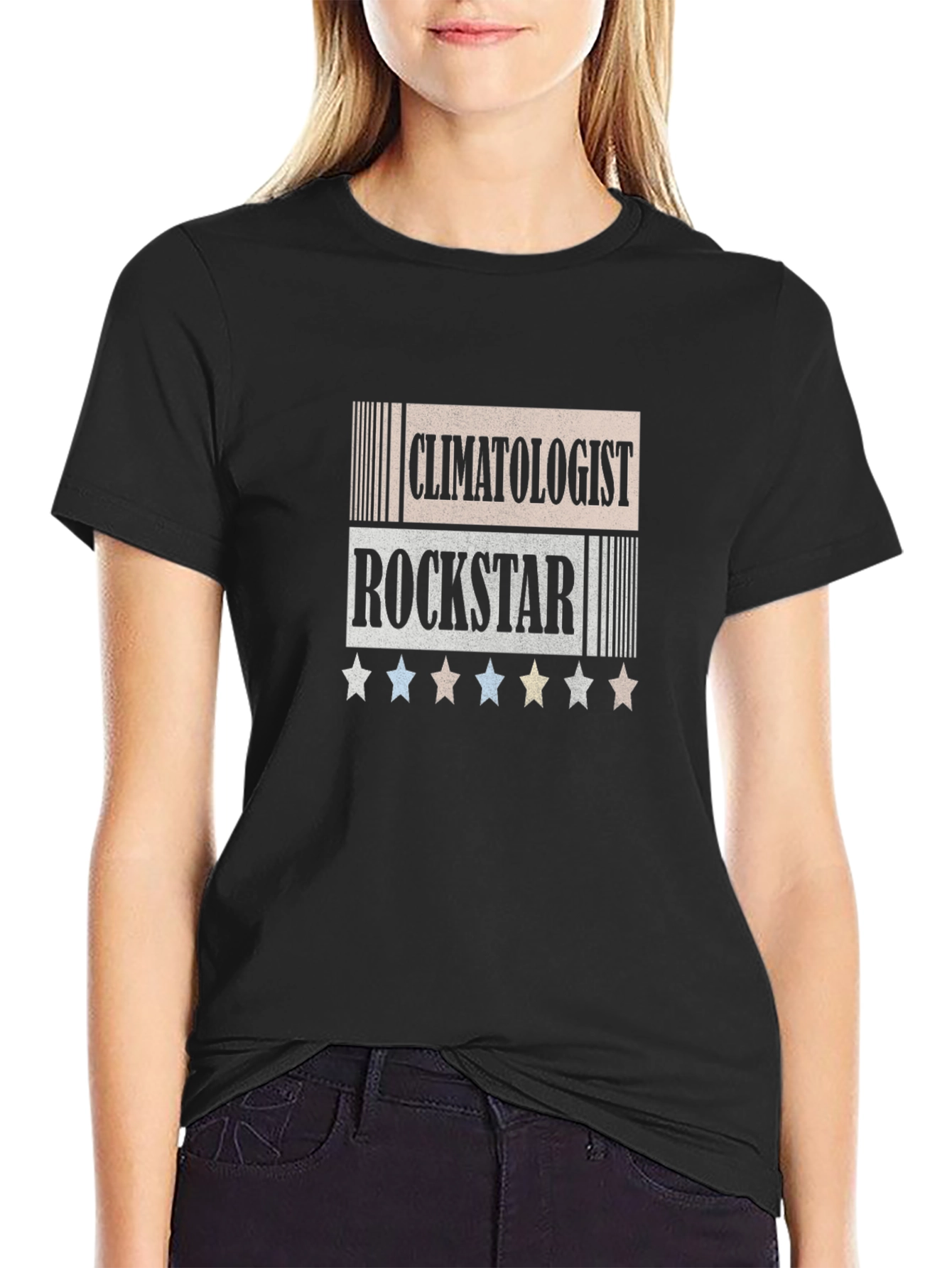 Camiseta Negra Climatologist Rockstar con Estrellas