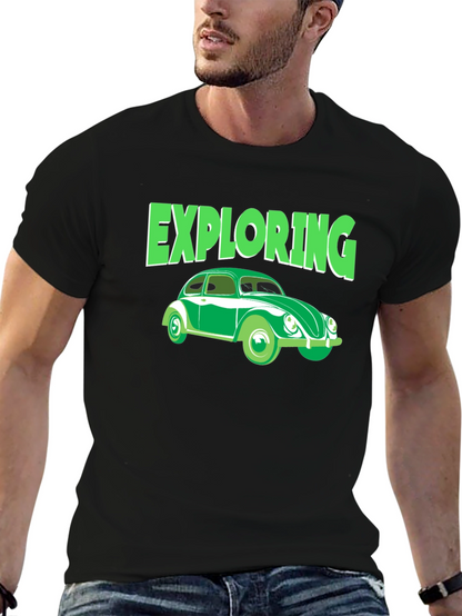 Camiseta Negra Exploring Coche Clásico
