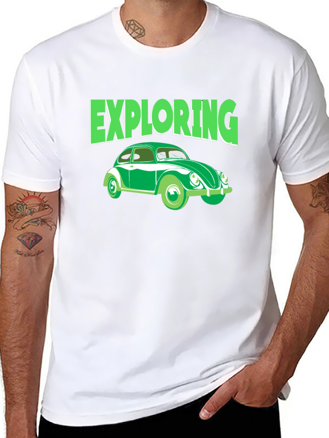 Camiseta Negra Exploring Coche Clásico